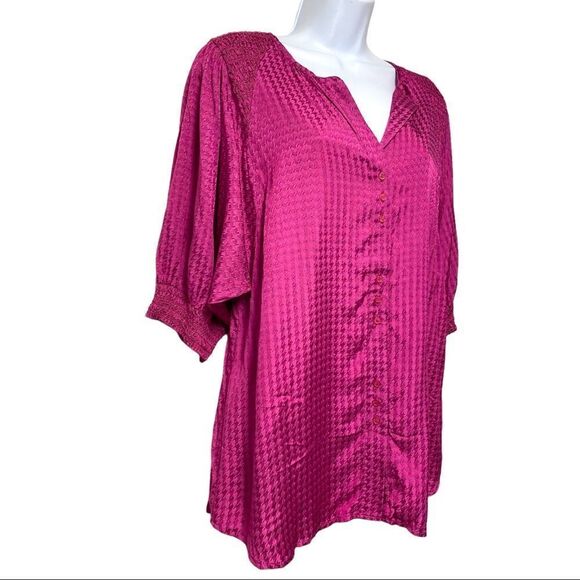 Bishop + YOUNG ANTHROPOLOGIE Orchid Houndstooth Balloon Short Sleeve Tunic Small - Picture 5 of 14